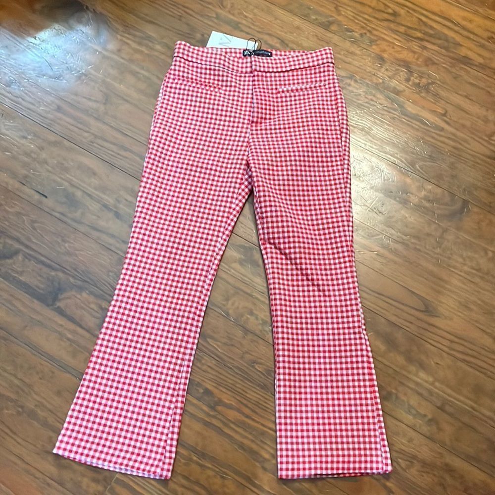 Zara red checkered ankle pants Size M